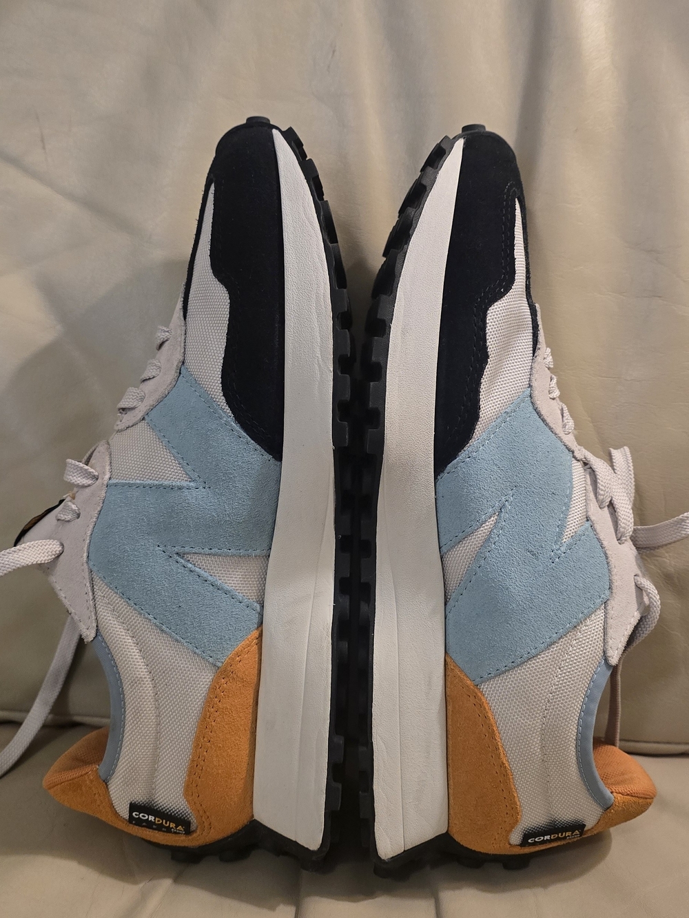New Balance 327 White Orange Blue Black Suede Moonbeam Madras Sneakers, Men's 10 - Picture 11 of 13